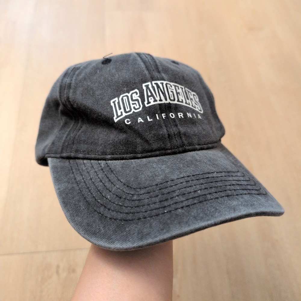 Los Angeles California Washed Black Denim Dad Hat Baseball Cap Adjustable